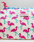 Handmade Block Print Quilted Wash Bag | Pink Flamingo - Bombaby