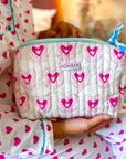 Handmade Block Print Quilted Wash Bag | Scallop Heart - Bombaby