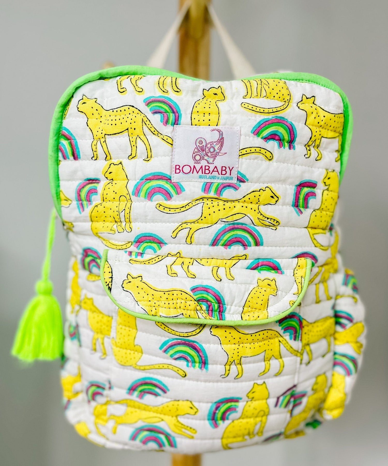 Rainbow stripey tiger art kid's name bag