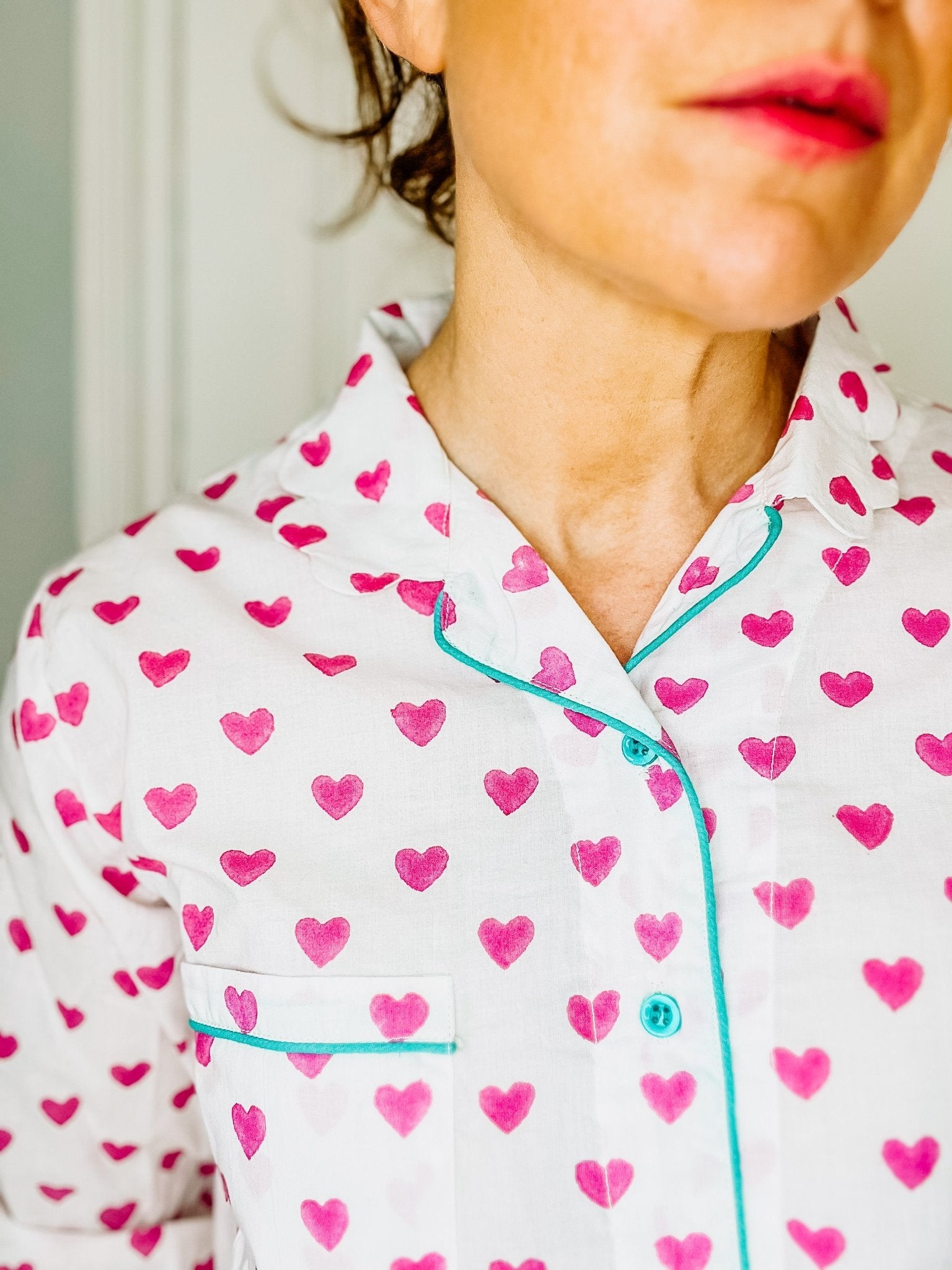 Handmade Cotton Heart Print Pyjamas - Adult - Bombaby