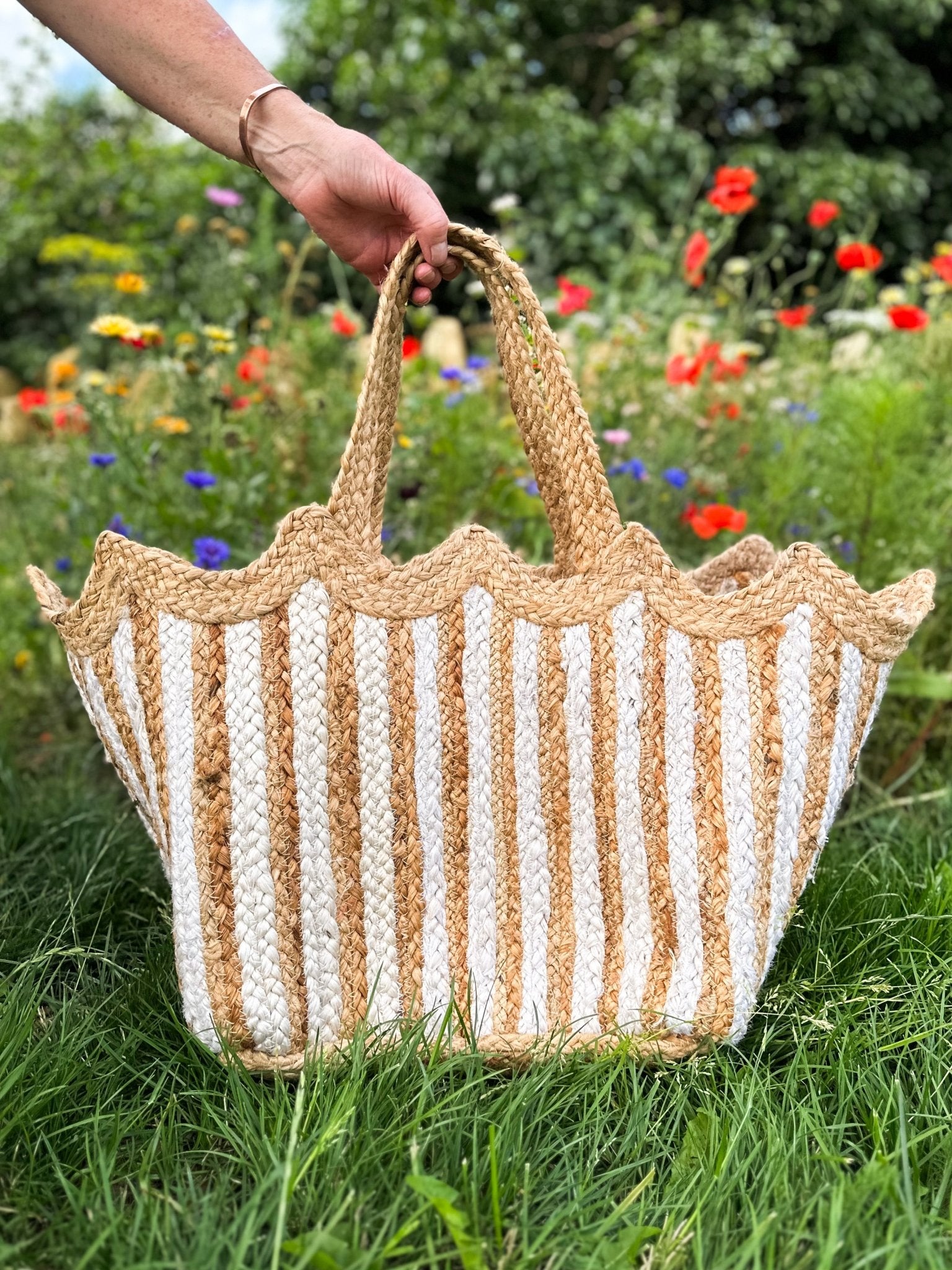 Handmade Jute Scallop Bag Boho Cream Basket Bombaby Bombaby