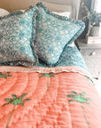 Handmade Quilted Heirloom Cushion | Pink Palms - Bombaby