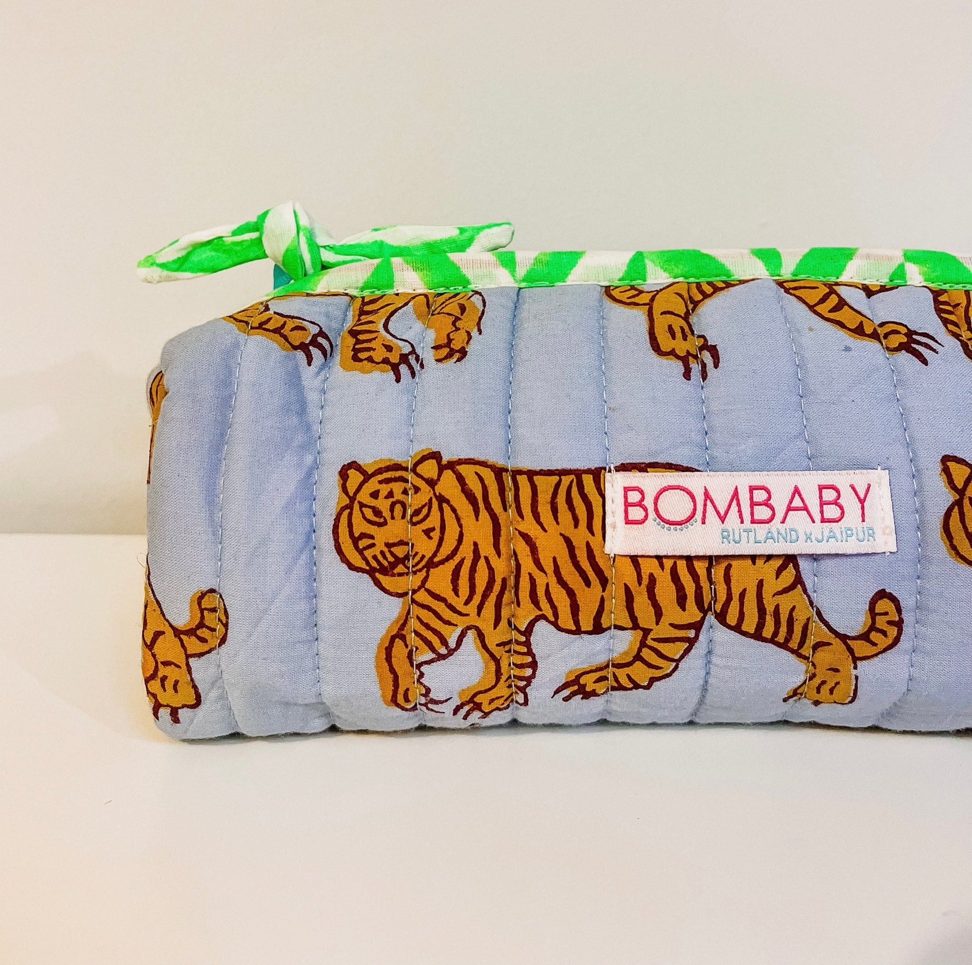 Handmade Quilted Pencil Case | Blue Indian Tiger - Bombaby