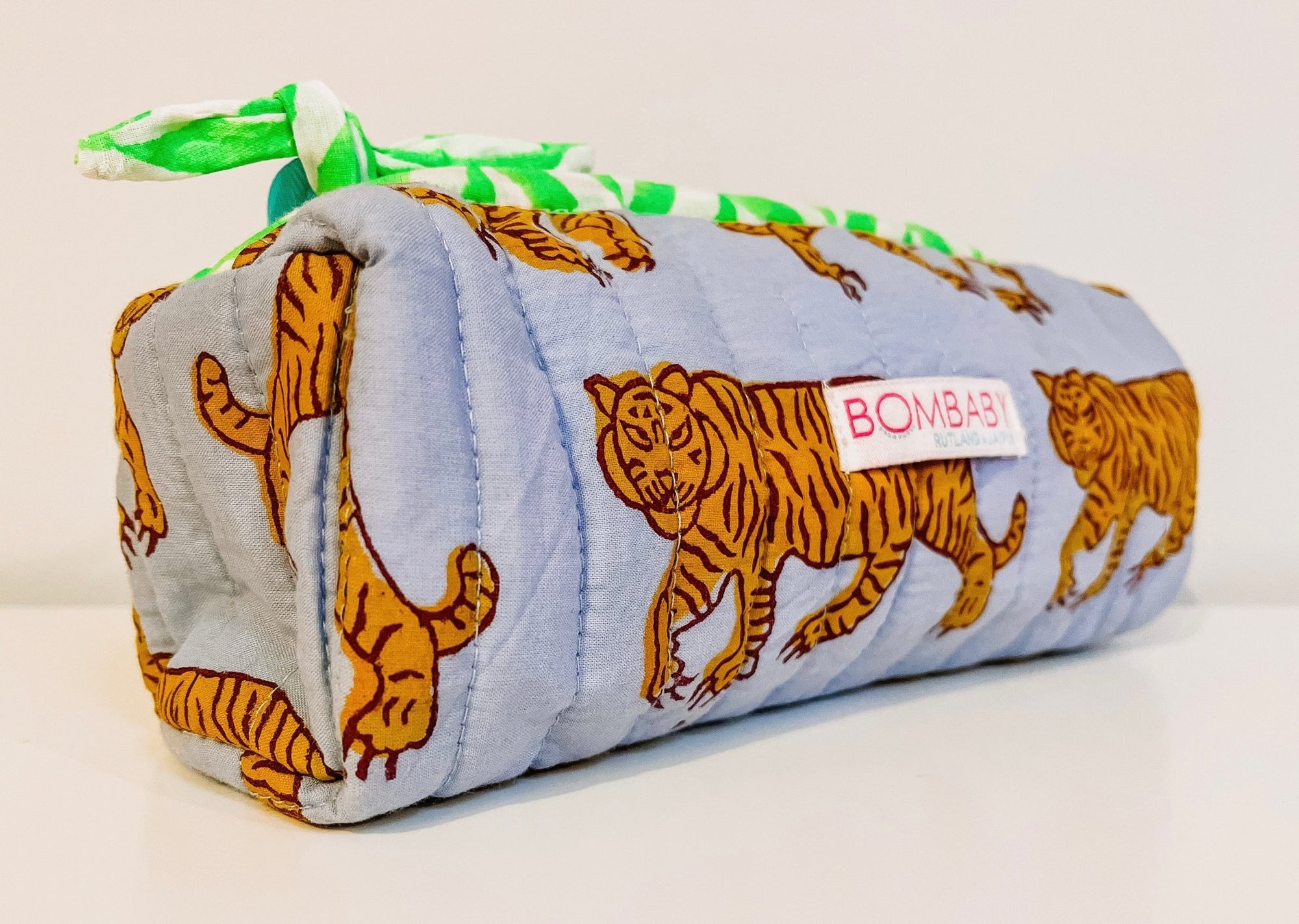 Handmade Quilted Pencil Case | Blue Indian Tiger - Bombaby