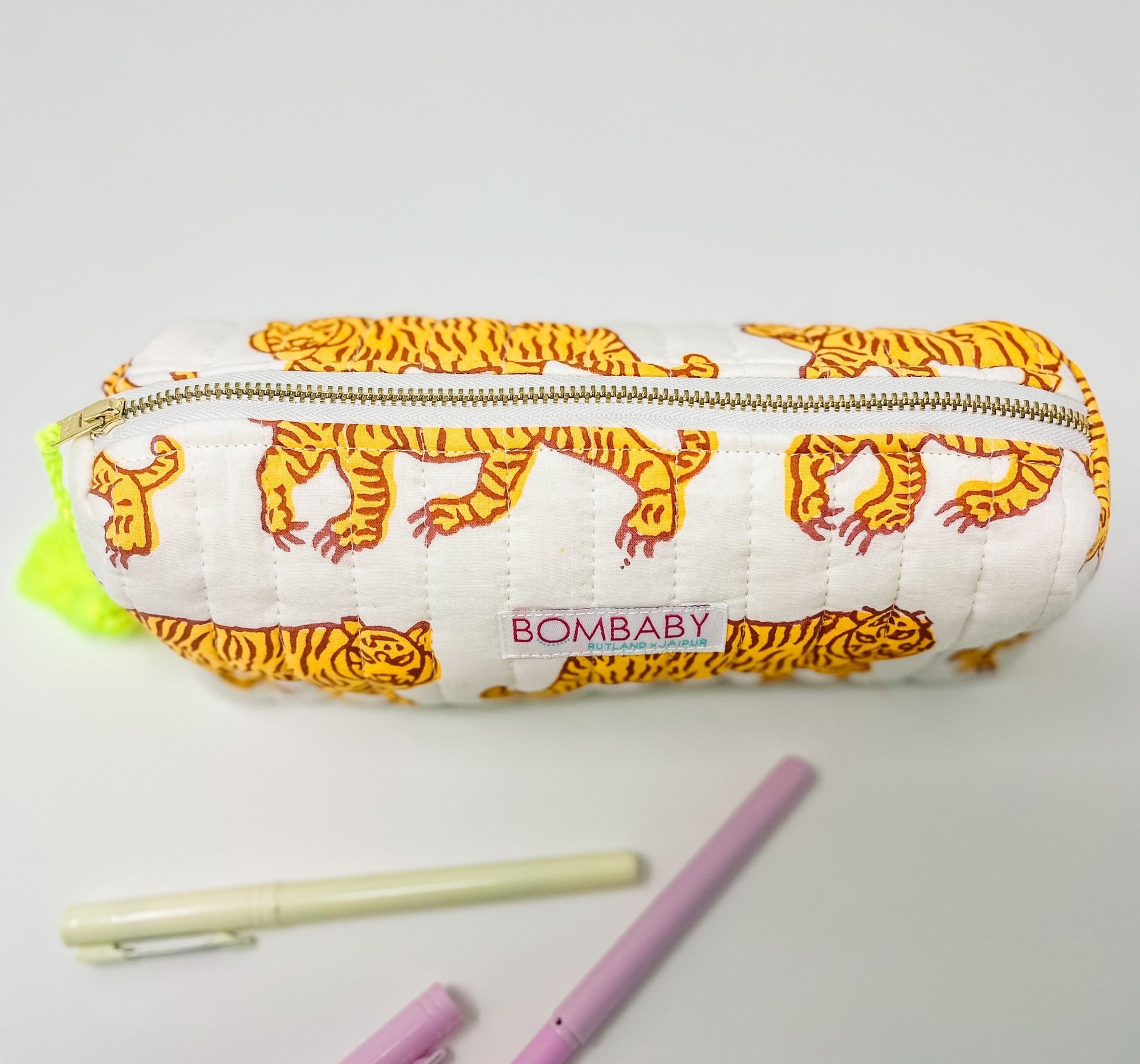 Handmade Quilted Pencil Case - Indian Tiger - Bombaby