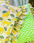 Handmade Quilted Ruffle Cushion | Neon Rainbow Leopard - Bombaby