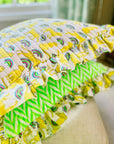 Handmade Quilted Ruffle Cushion | Neon Rainbow Leopard - Bombaby