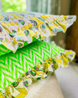 Handmade Quilted Ruffle Cushion | Neon Rainbow Leopard - Bombaby