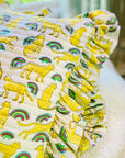 Handmade Quilted Ruffle Cushion | Neon Rainbow Leopard - Bombaby