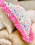 Handmade Quilted Ruffle Cushion | Neon Stars - Bombaby