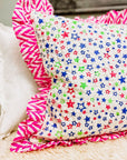 Handmade Quilted Ruffle Cushion | Neon Stars - Bombaby