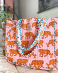 Handmade Quilted Tote Bag | Pink Tiger - Bombaby