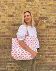 Handmade Reversible Quilted Tote Bag - Pink Flamingo - Bombaby