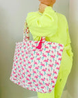 Handmade Reversible Quilted Tote Bag - Pink Flamingo - Bombaby