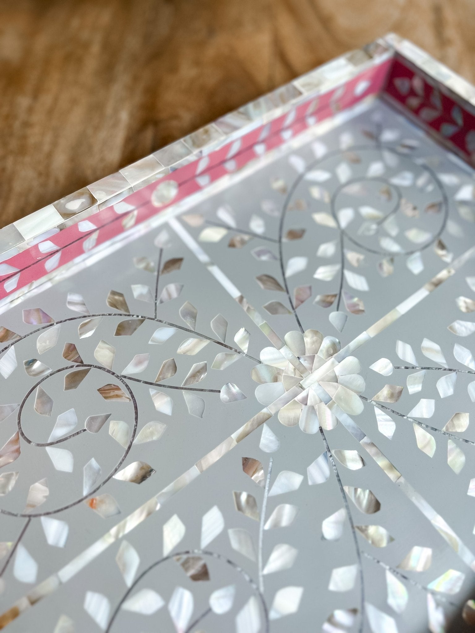 Mother of Pearl Inlay Tray | Pink &amp; Grey - Bombaby