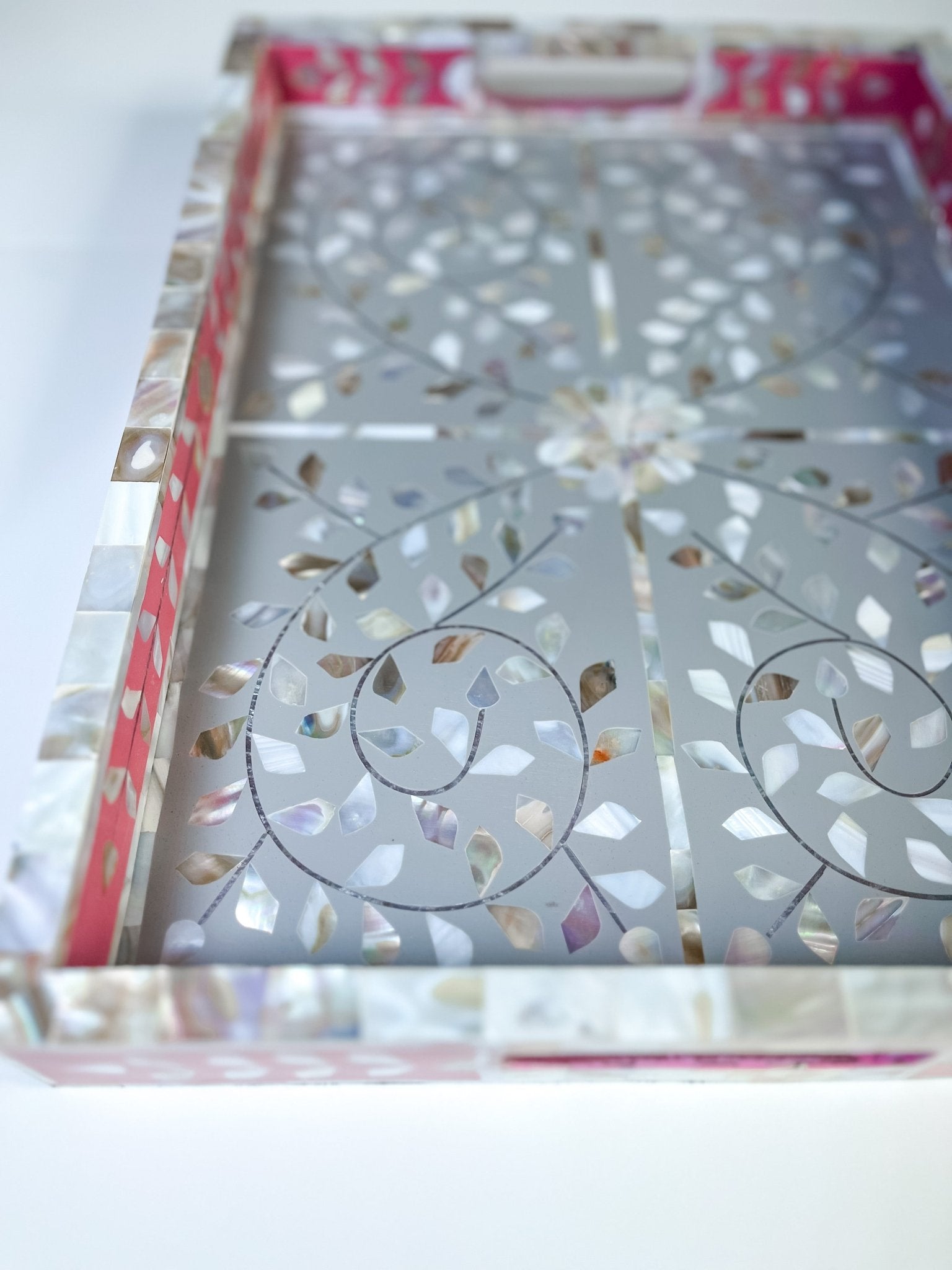 Mother of Pearl Inlay Tray | Pink & Grey - Bombaby