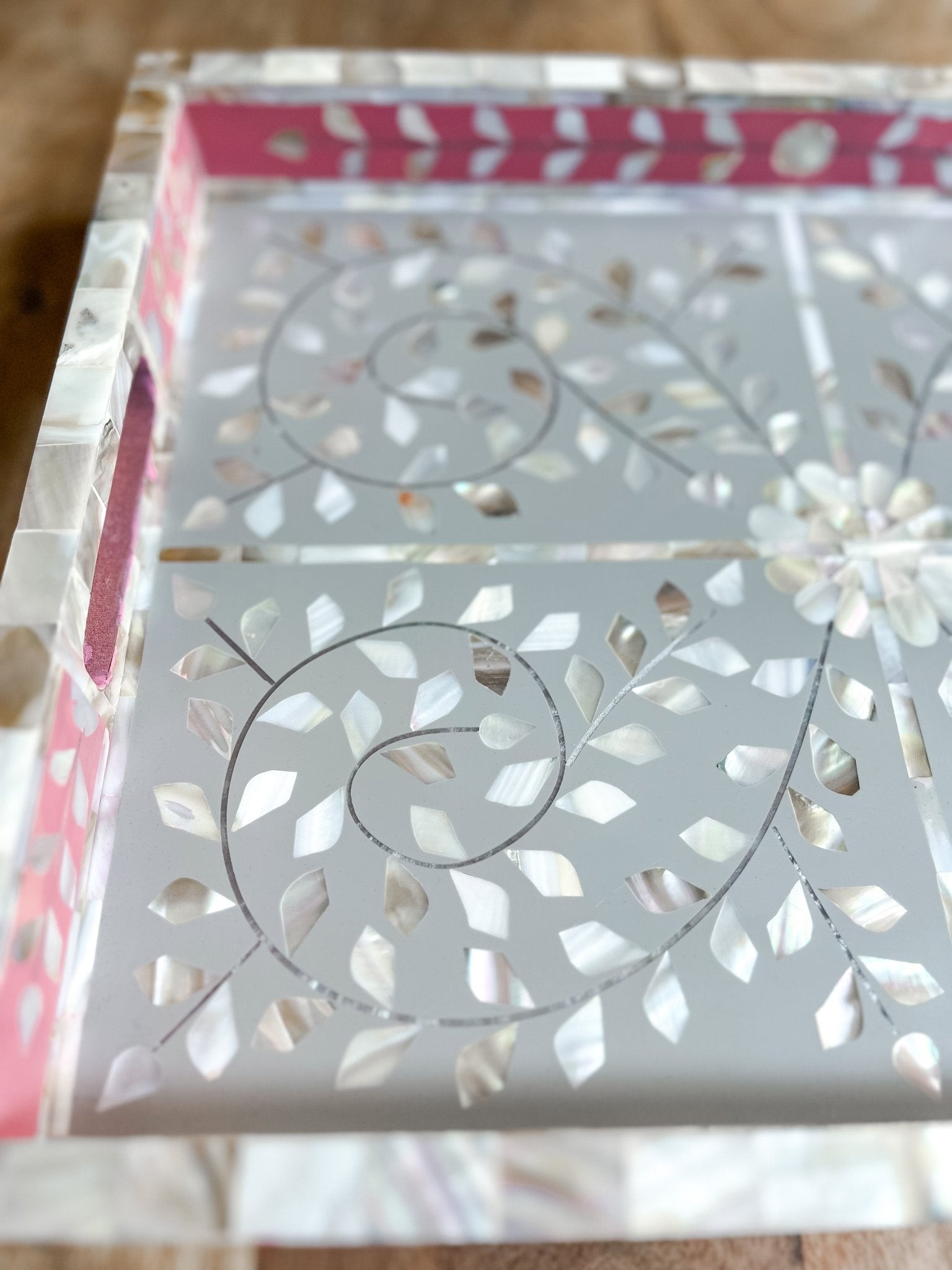 Mother of Pearl Inlay Tray | Pink &amp; Grey - Bombaby