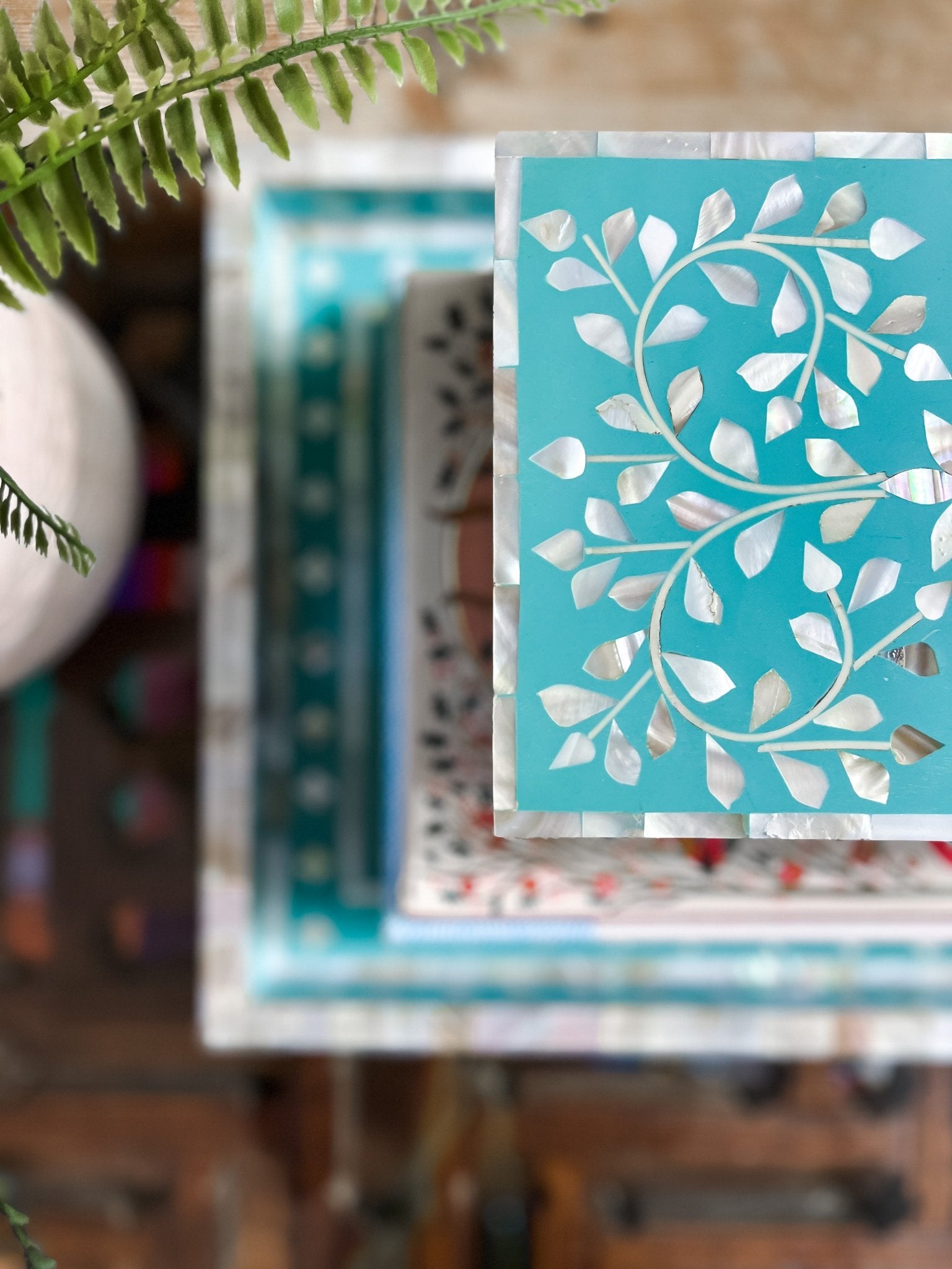 Mother of Pearl Inlay Tray | Turquoise - Bombaby