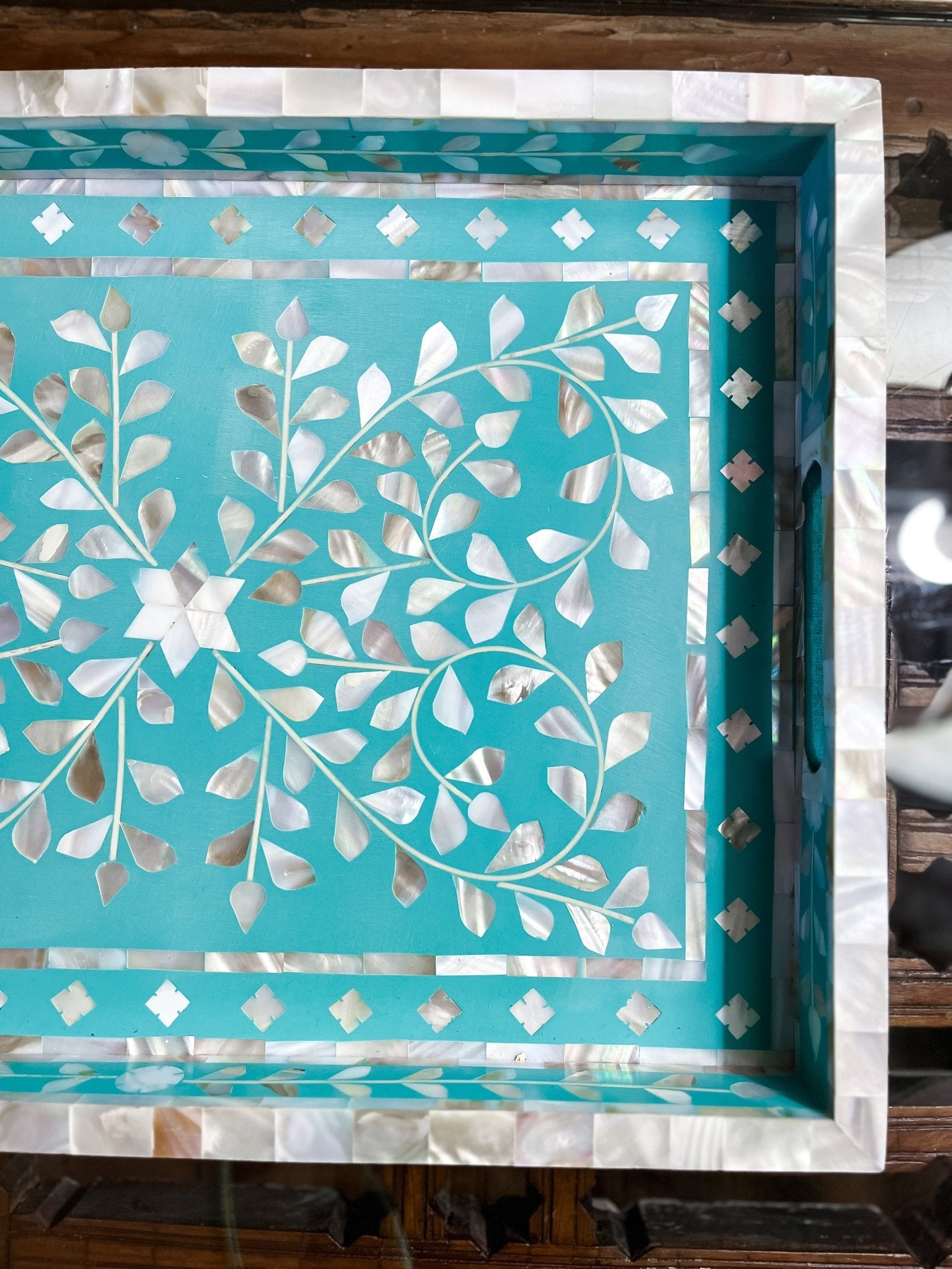 Mother of Pearl Inlay Tray | Turquoise - Bombaby