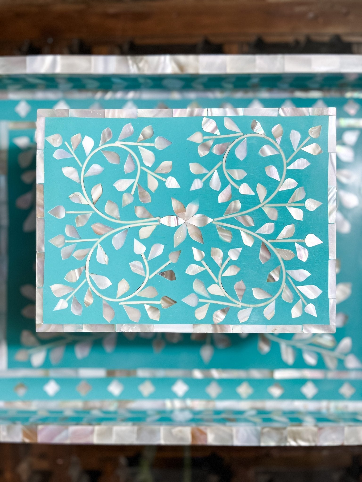 Mother of Pearl Inlay Tray | Turquoise - Bombaby