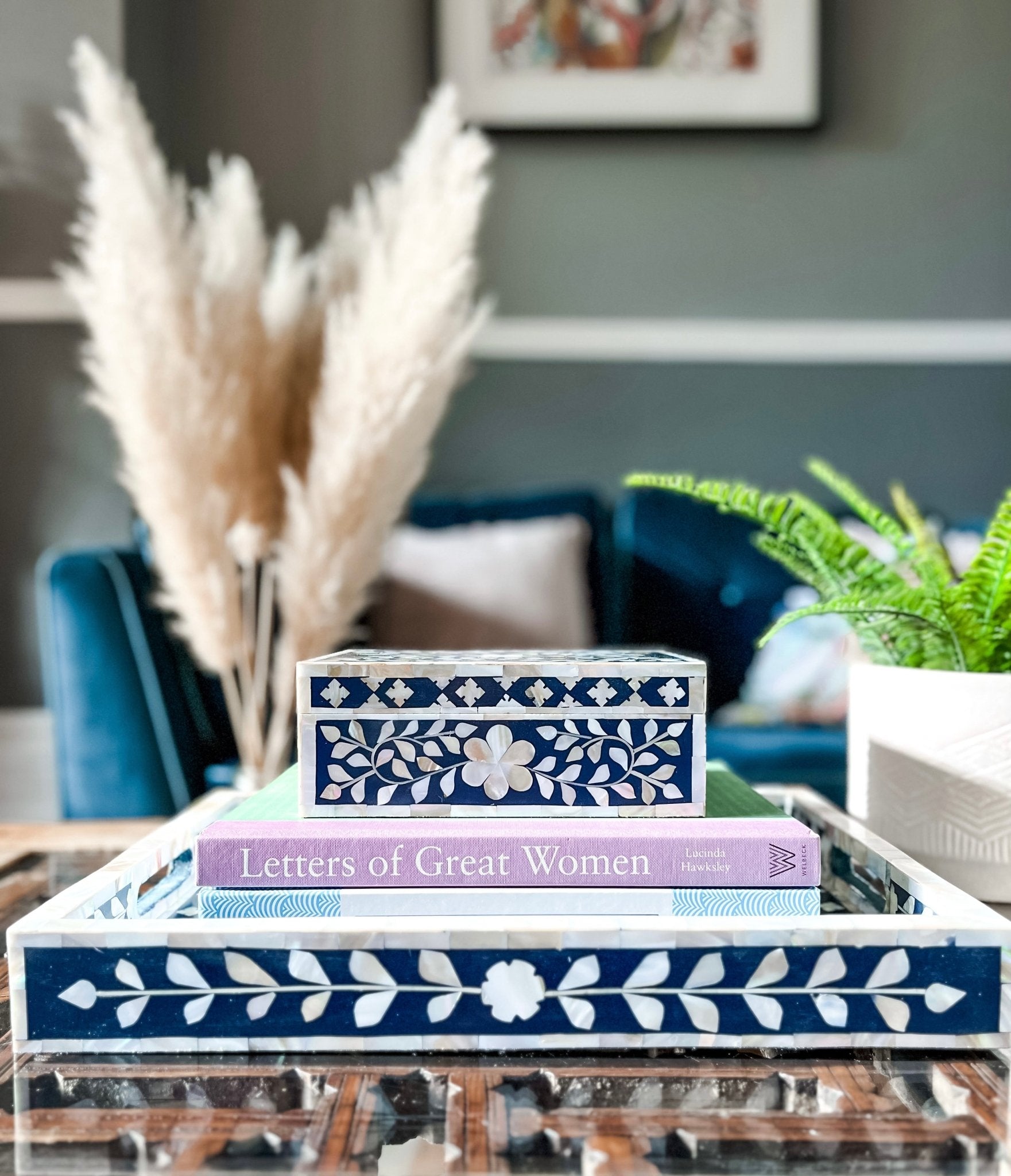 Mother of Pearl Jewellery Box | Navy Blue - Bombaby