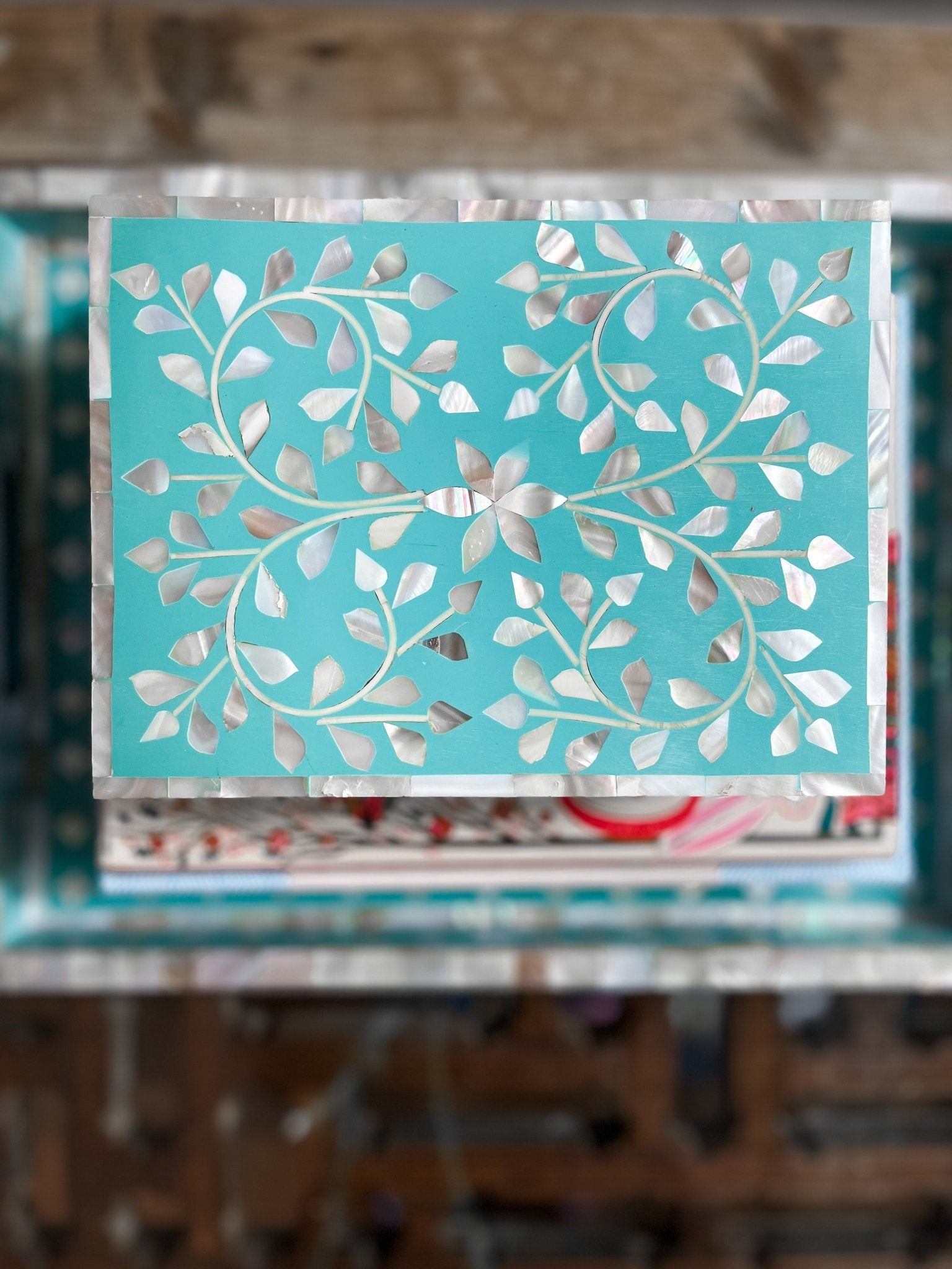 Mother of Pearl Jewellery Box | Turquoise - Bombaby