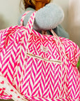 Quilted Large Weekend Bag - Pink Chevron - Bombaby