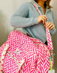 Quilted Large Weekend Bag - Pink Chevron - Bombaby